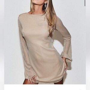 Princess Polly Long Sleeve Mini Dress Champagne